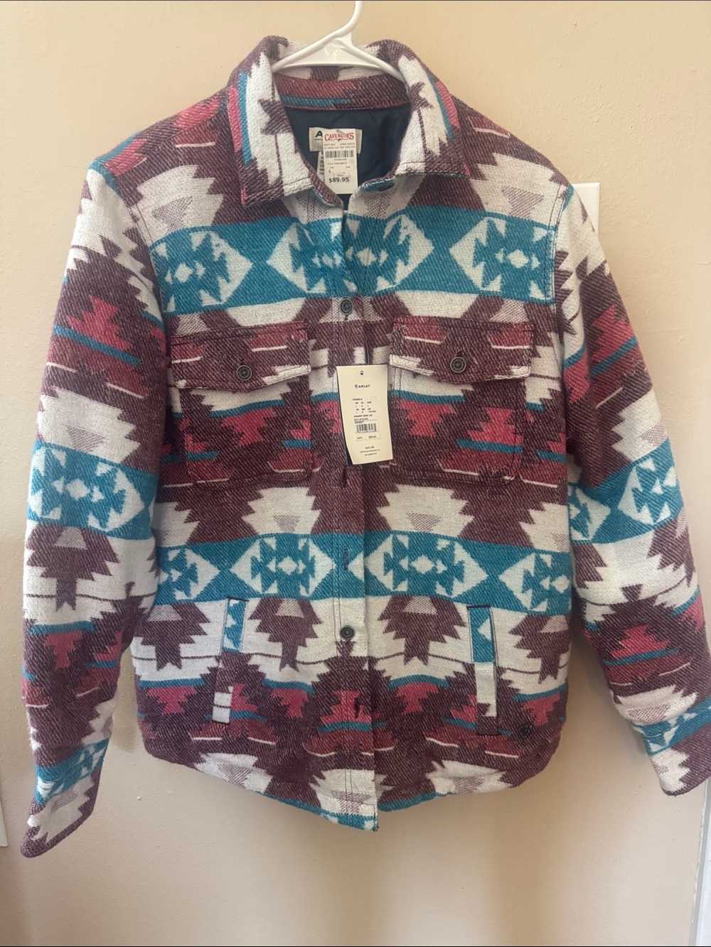Ariat Aztec Print Jacket in Teal, Maroon, White
